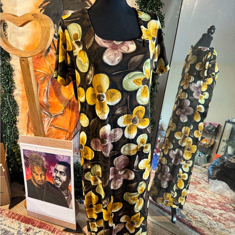 Floral Dress with Yellow and Purple Orchids